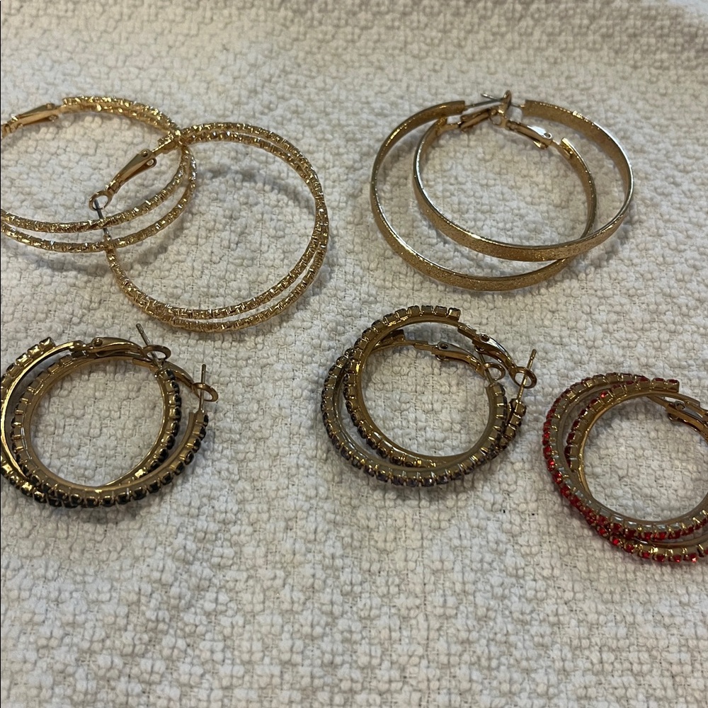Set of Gold and Red Hoop Earrings
